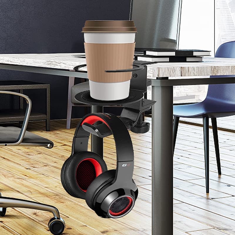 Soporte 2 En 1 Para Cascos Y Vasos BELLE VOUS - Giro 360°, Abrazadera Ajustable Para Mesas De 10-50 Mm - Aleación De Aluminio Con Almohadillas De Silicona