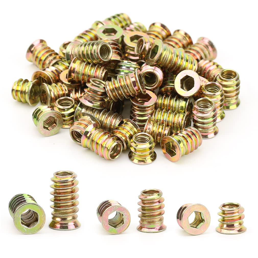 BEYGH 100Pcs Wood Insert Nuts, M6 Threaded Sleeve Nutserts, Hex Drive