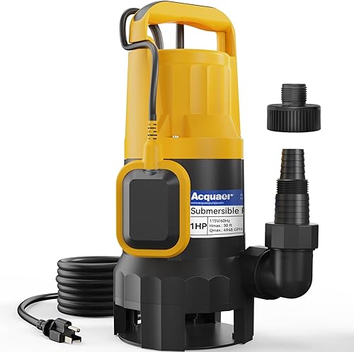 Miniatura 13 de Acquaer 3/4HP Bomba sumergible de efluentes de aguas residuales, hierro fundido, interruptor de flotador automático amarrado de 115V 6400 GPH, bomba