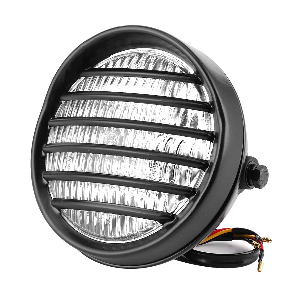 Qiilu Faros delanteros de motocicleta de 6 pulgadas, faro redondo de motocicleta Parrilla cubierta de lente 35W Bombilla halógena Faro de moto universal(Vidrio transparente)