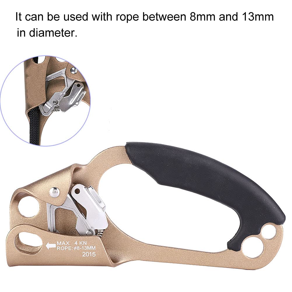 para Elevador de Rescate de Escalada Profesional, construcción de aleación de Aluminio y magnesio, Compatible con Cuerdas de 8-13 mm, fácil operación y Agarre Fuerte, (Color Titanio Claro)