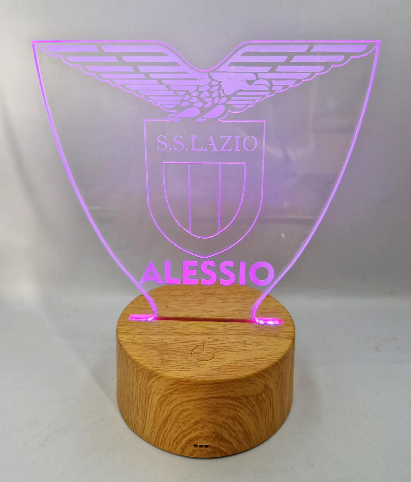 Generico Lampada in Plexiglass con Base Nera Logo Lazio Calcio e Nome Personalizzato Decor Night Light LED Luce Camera 7 Colori