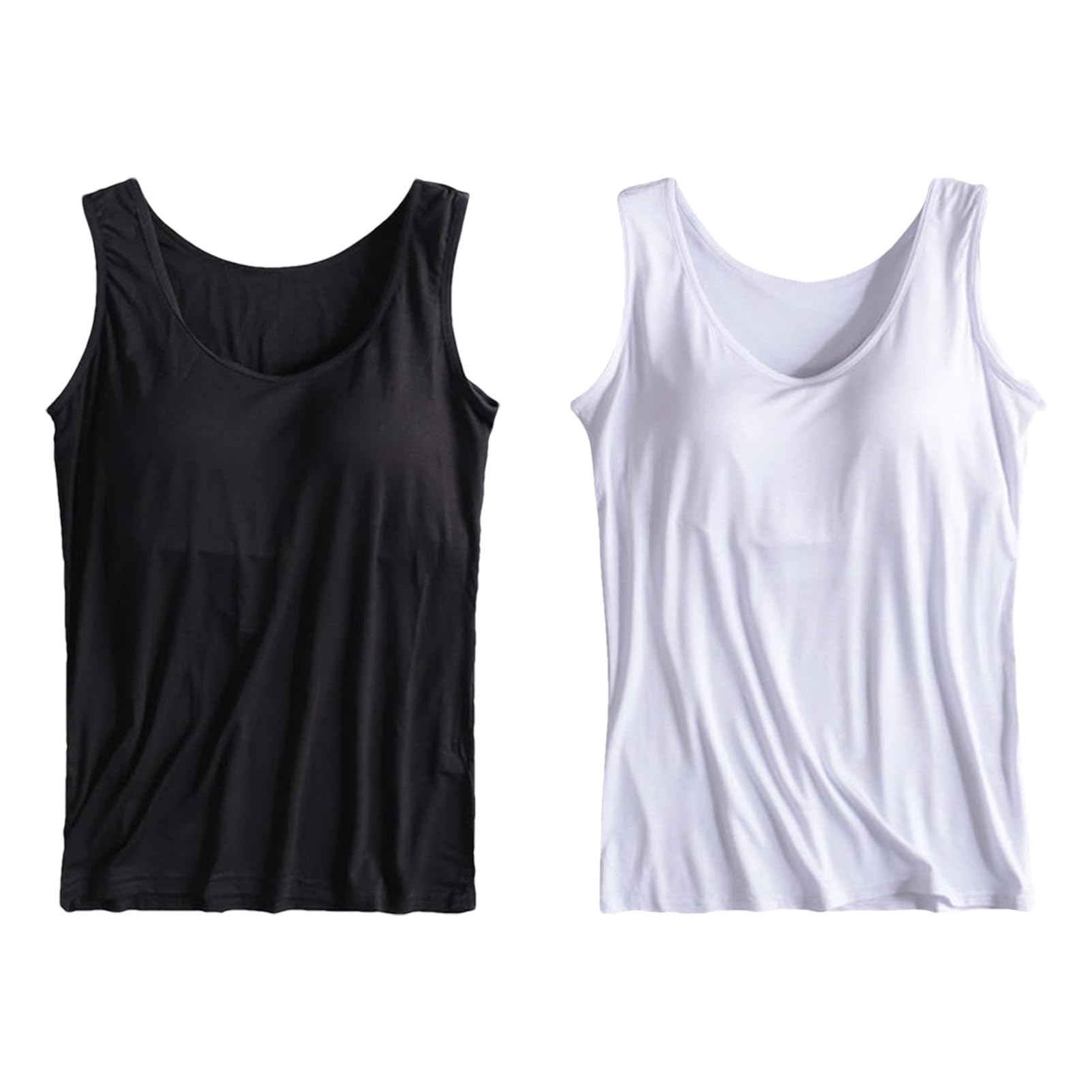Mujer 2 Piezas Camisetas Tirantes con Sujetador Integrado Camisetas Interiores de Tirantes Anchos Elásticas