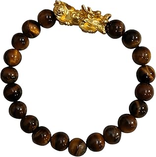 Tiger Eye Good Luck Bracelet Feng Shui with PI xiu Wealth Luck Natural Stone Stretch Attract Wealth and Good Luck