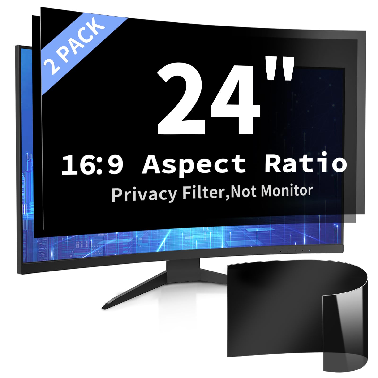 DEJIMAX 24 Inch Computer Privacy Screen for 16:9 Computer Monitor, Anti-Blue Light Monitor Privacy Screen Shield, Anti-UV Computer Filter, Universal 23.6'', 23.8'', 24''?2-Pack?