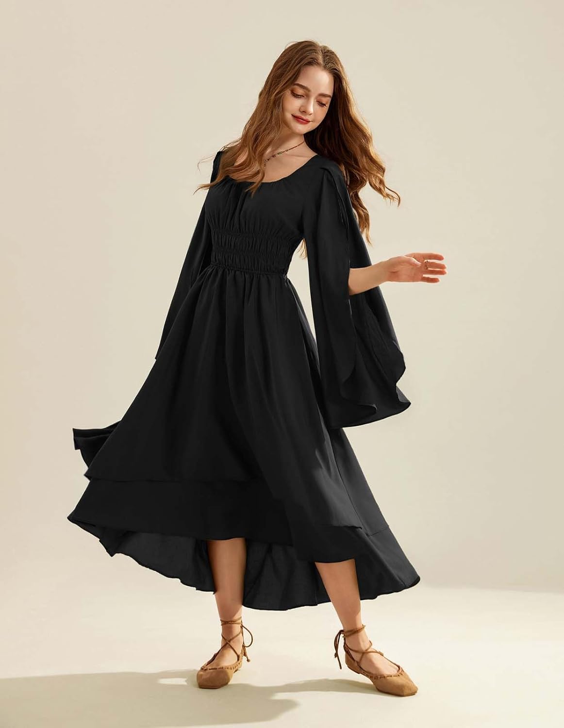 Scarlet Darkness Women Renaissance Costume Split Bell Sleeve Double Layered High Low Dress - Image 4