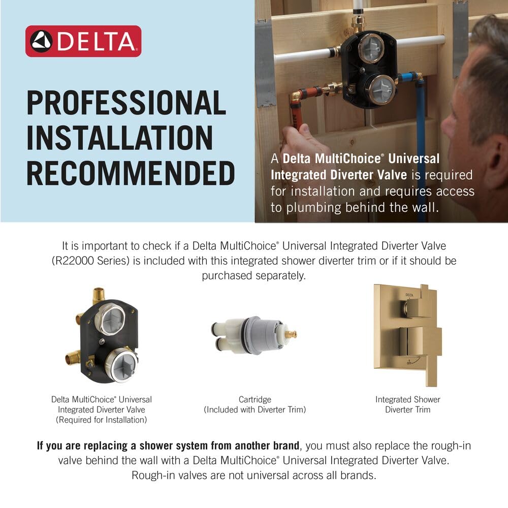 DELTA FAUCET T24859-BL Contemporaneo Monitor Serie 14 Valvola 3 Impostazioni Integrato Doccia Trim con deviatore, Nero Opaco
