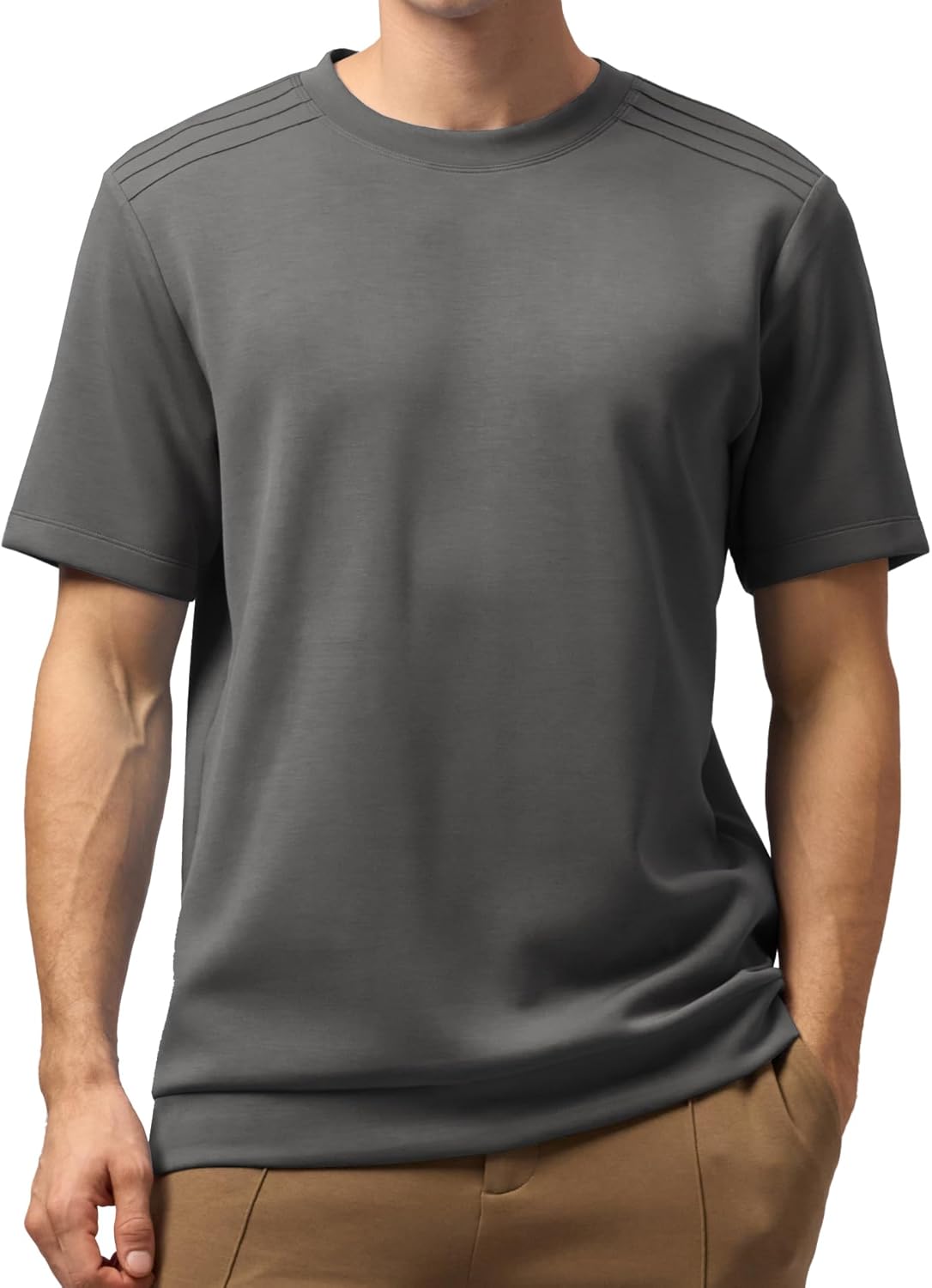 Fioboc Mens T-Shirts - Crew Neck Short Sleeve Shirts for Men Modal Blend Shoulder Stitch Summer Casual Stylish Tee