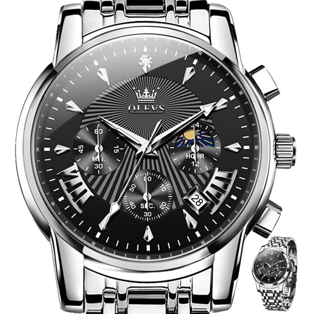 Men's Luxury Watch Waterproof Luminous Easy Read Chronograph Watches Full Gold/White Dail/Black Face with Calendar Wristwatch