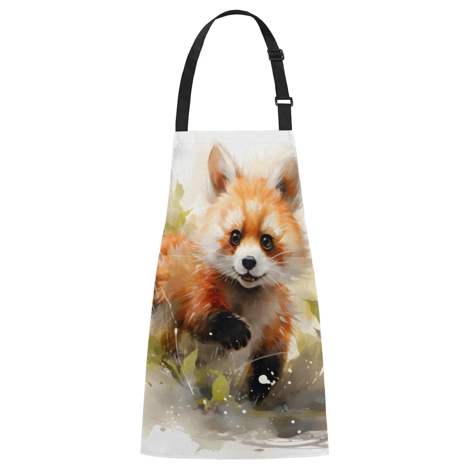 Aglebo Watercolor Raccoons Chef Apron with Pockets Adjustable Shoulder Strap Waterproof Cooking Apron for Kitchen Baking Gardening Pottery Painting
