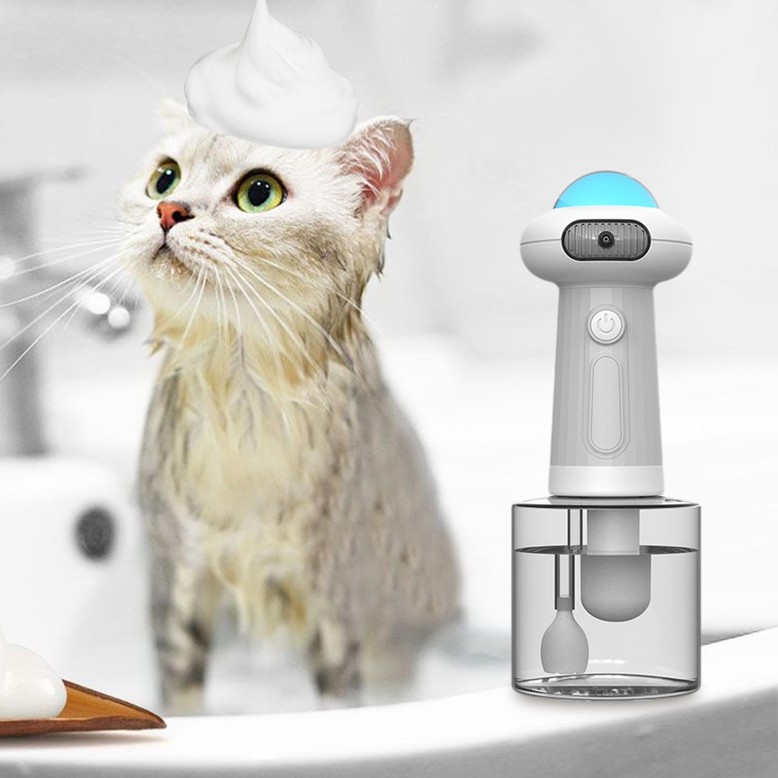 Dispenser di Sapone in Schiuma per Animali Domestici, Ideale per, con Flacone Miscelatore per Schiuma, Igienico, Facile da Usare, Resiste, UFO Blu