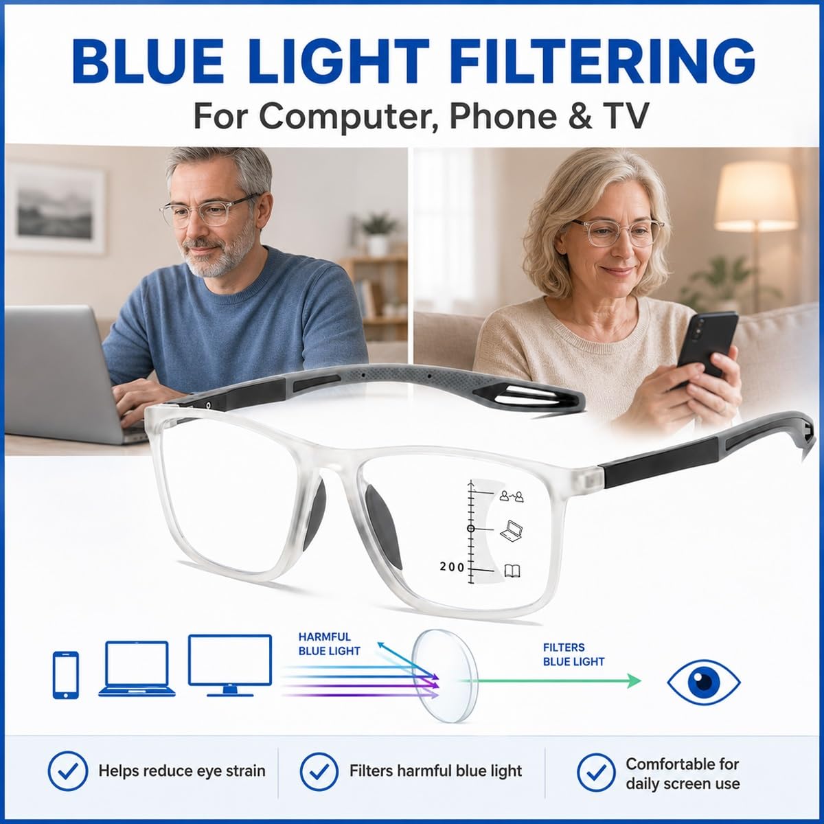 Generisch 3er-Pack Progressive Multifokus Lesebrille Damen Herren, Selbsttönende Sonnenlesebrille, Blaulichtfilter, Federscharnier TR90