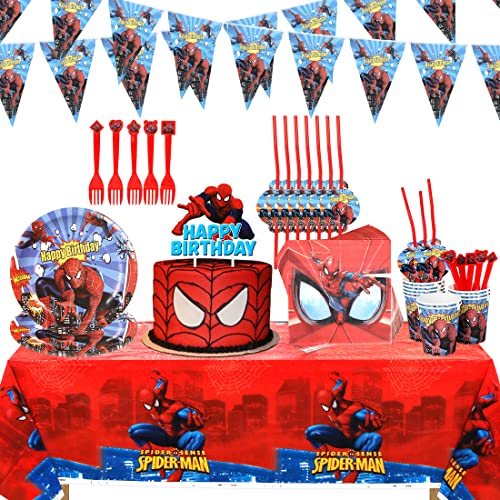 Tydeus Juego de Vajilla de Fiesta,63 Piezas Kit de Vajilla Cumpleaños con Platos Tazas Servilletas Manteles ”Happy Brithday“ Banderola,Decoración de Mesa para Cumpleaños para niñas y niños Cover