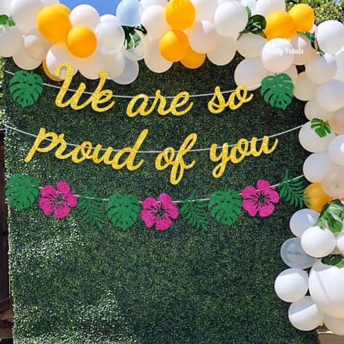 Image of We Are So Proud Of You Palm Leaves Banner Tropical Graduation Party Decoration Luau Hawaiian Themed Grad flower Garland