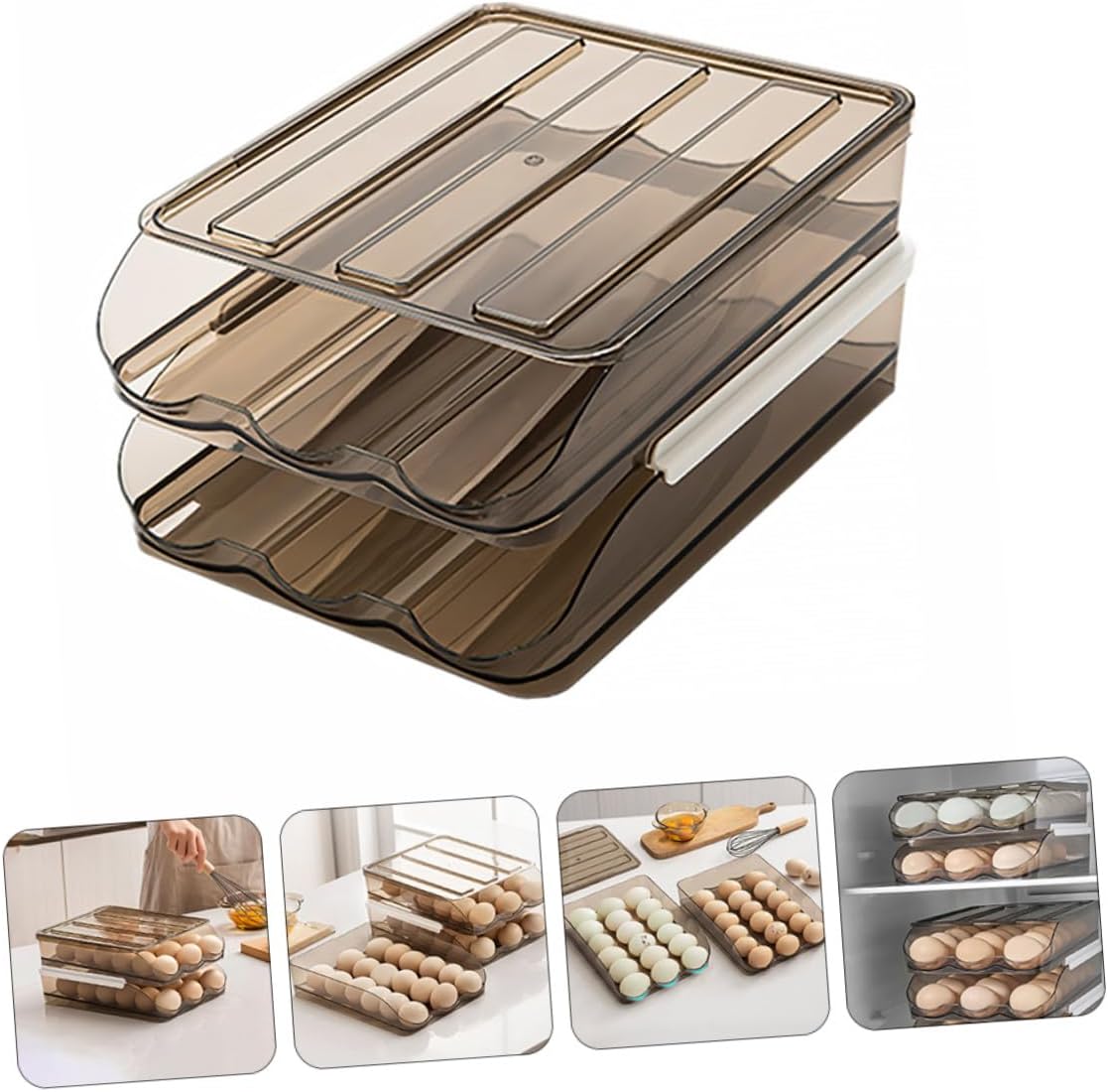 NUOBESTY 2-layer 36-egg Refrigerator Egg Storage Container Auto Scrolling down Roll-on Egg Holder Plastic Tray Organizer for Kitchen Fridge Storage