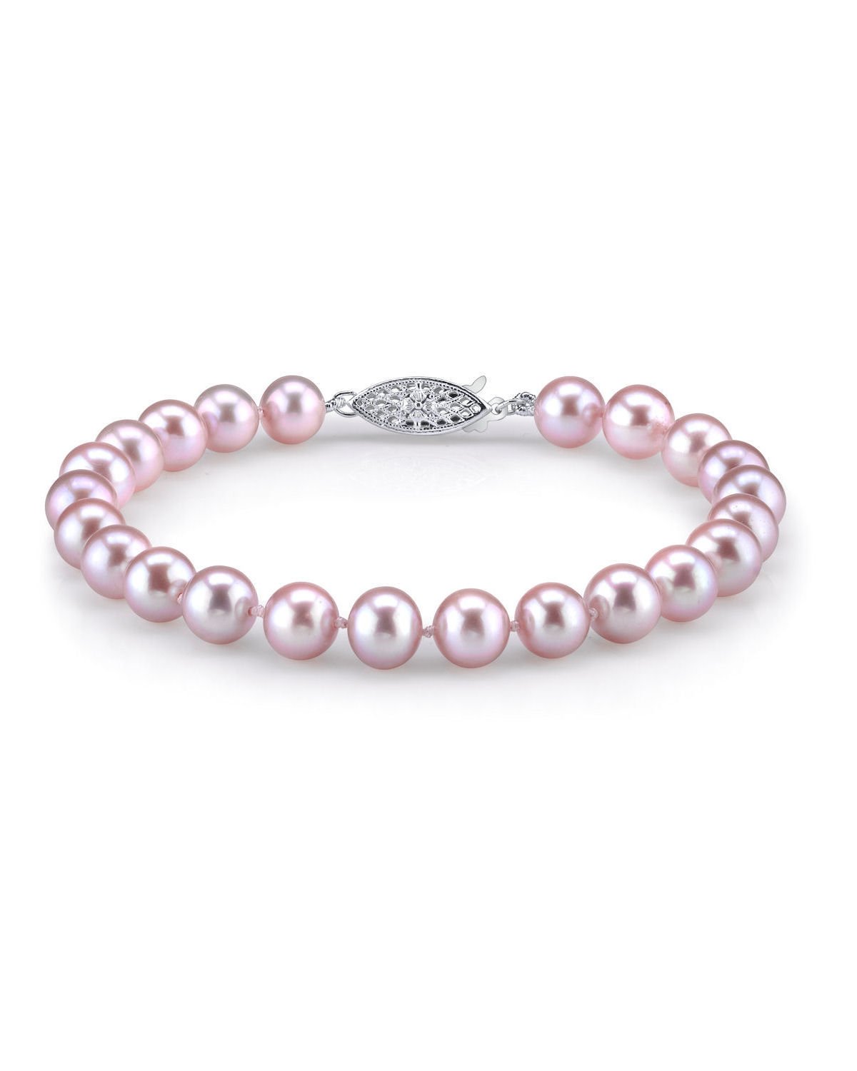 The Pearl Source Bracelet for Women, 7.0-7.5mm AAA Grade Pink Freshwater Cultured Pearls in Sterling Silver, Genuine Cultured Pearls, Classic Fine
