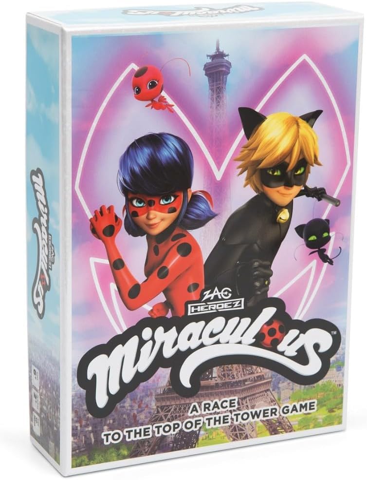 Miraculous Race to The Top of The Tower - Action Board Game for Kids, Teens, Families & Friends - Ladybug, Cat Noir, Rena Rouge - Christmas White