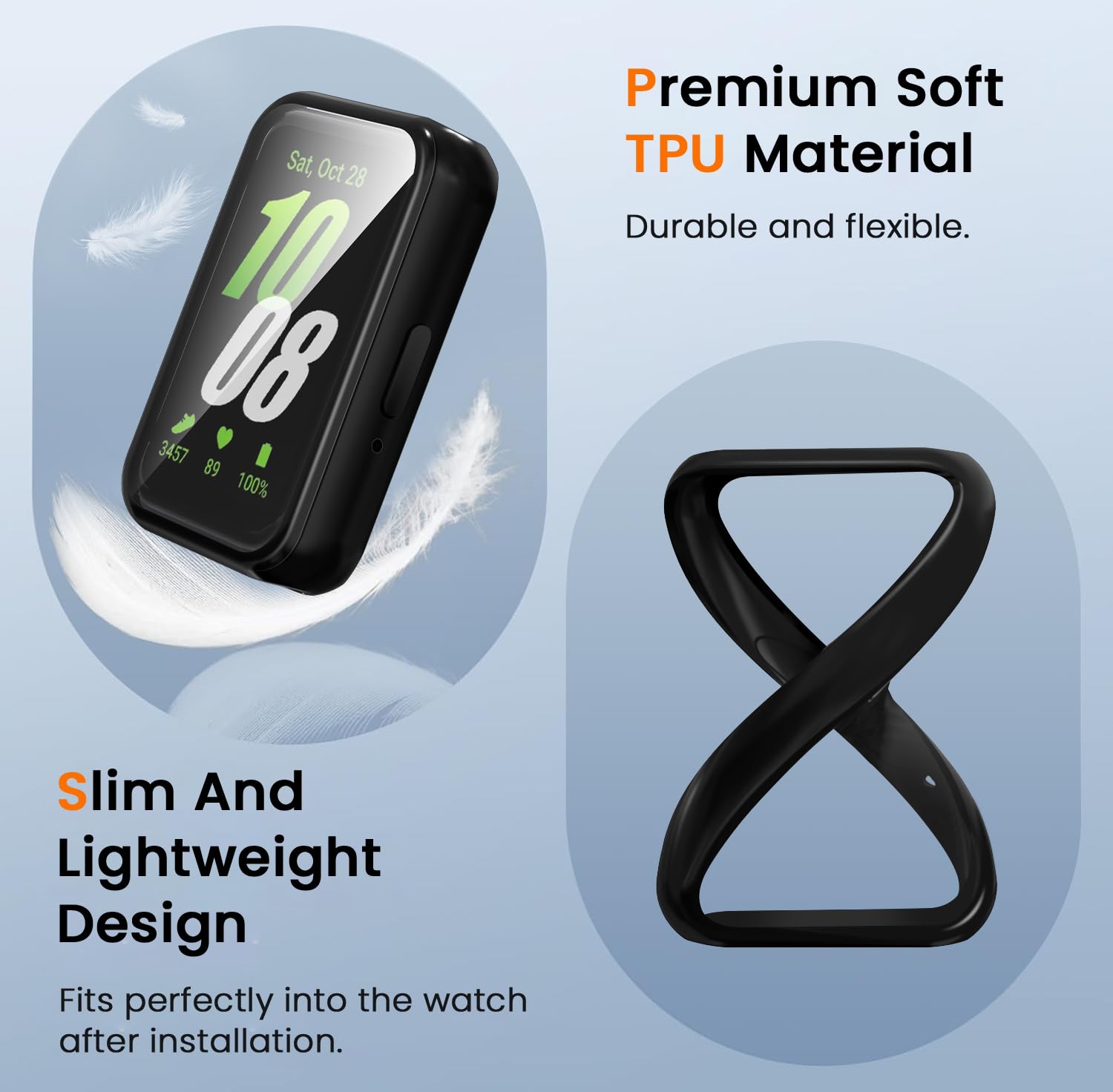 ivoler 3 sztuki etui z folią ochronną do Samsung Galaxy Fit 3, pełne pokrycie, odporne na uderzenia i zarysowania, ultracienkie, miękkie etui ochronne z termoplastycznego poliuretanu (TPU), czarne