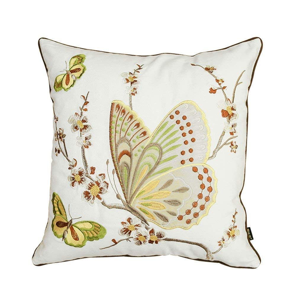 Coussin pastoral américain brodé papillon avec noyau d'oreiller inclus A