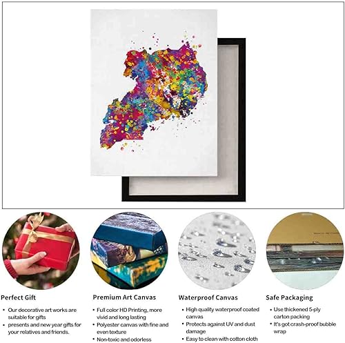 Miniatura 2 de Juego de pintura artística de acuarela, mapa de Uganda, impresión artística de acuarela, regalo de boda, póster de ciudad natal, arte africano