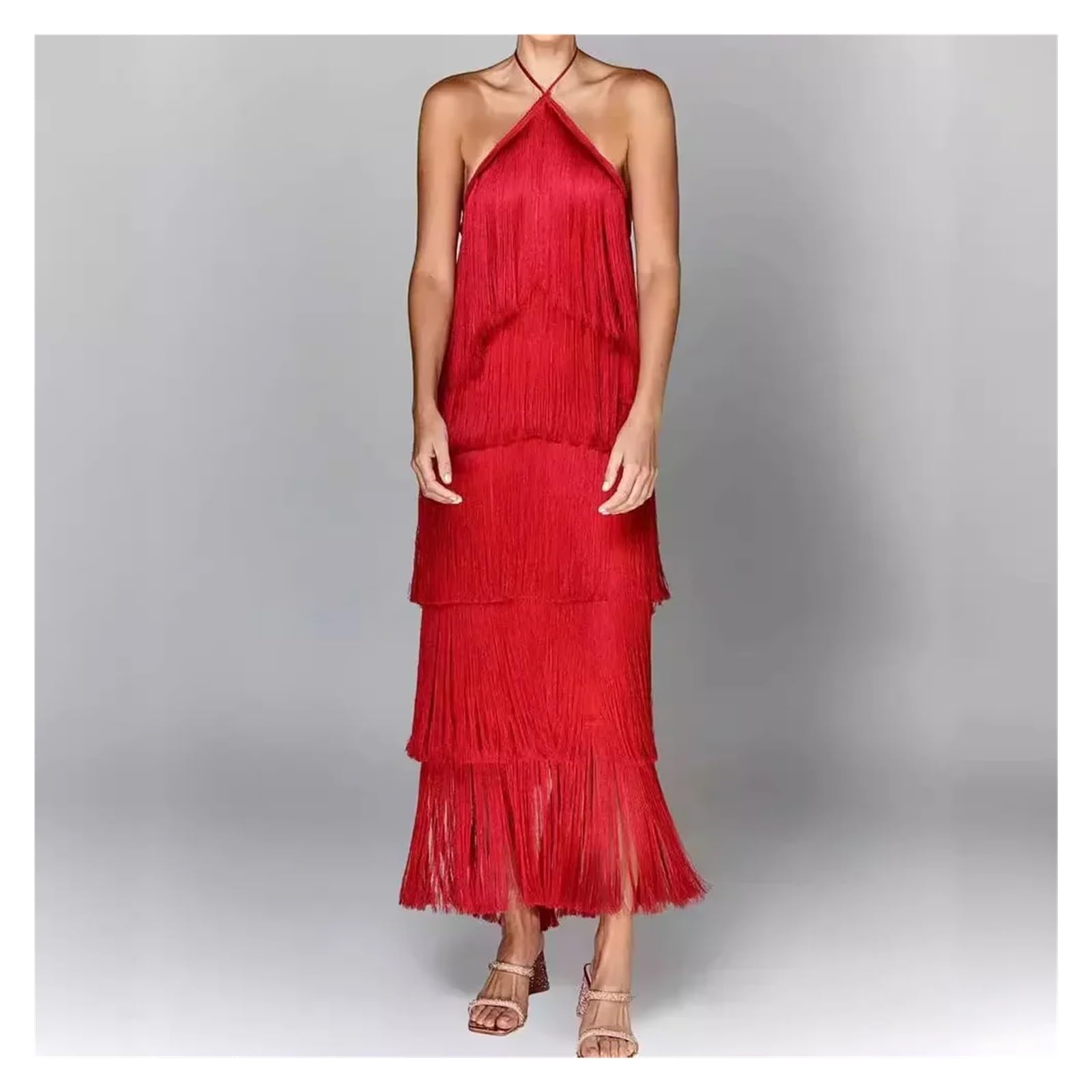 Fransenkleid Rückenfreies Kleid mit Schlitz und Fransen am Hals for Damen