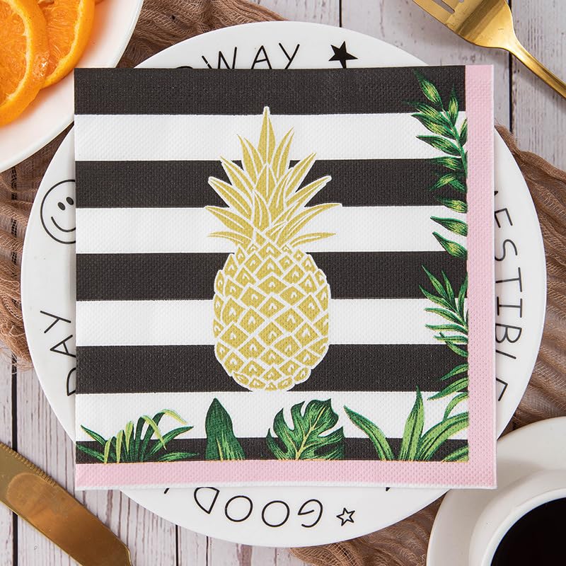 Serviette Papier Rayures D'Ananas Jaune Serviette de Table Anniversaire Jetables Cocktail Mariage Décoration de Table pour les Partys Célébrations Papier Toilette 30 Paquet(33x33cm)