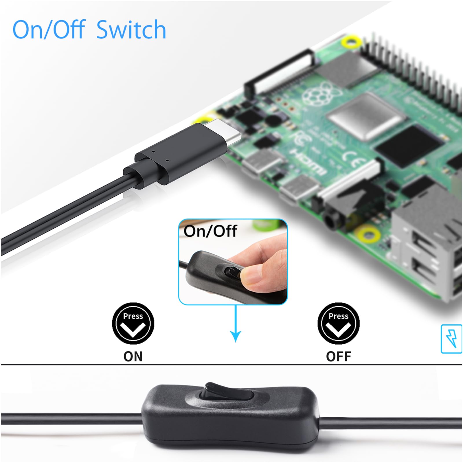 Alimentation 5V 3A USB-C Avec Interrupteur Pour Raspberry Pi 4B – Chargeur Secteur Stable Avec Prise UE - 7