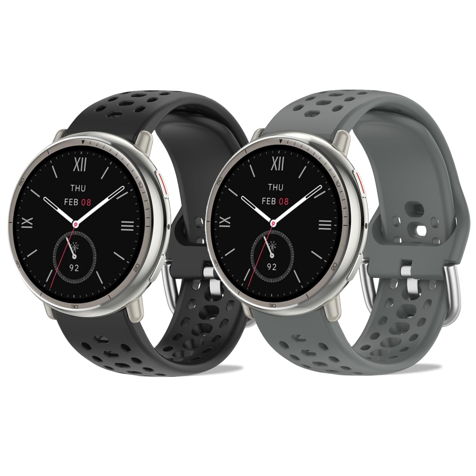 Pack of 2 Silicone Bracelets 20 mm Compatible with Amazfit Active 2/Active/GTS/GTS 2/2e/2 Mini/GTS 3/GTS 4/GTS 4 Mini, Silicone Wristbands, Sporty, Breathable, Soft and Comfortable for Men and