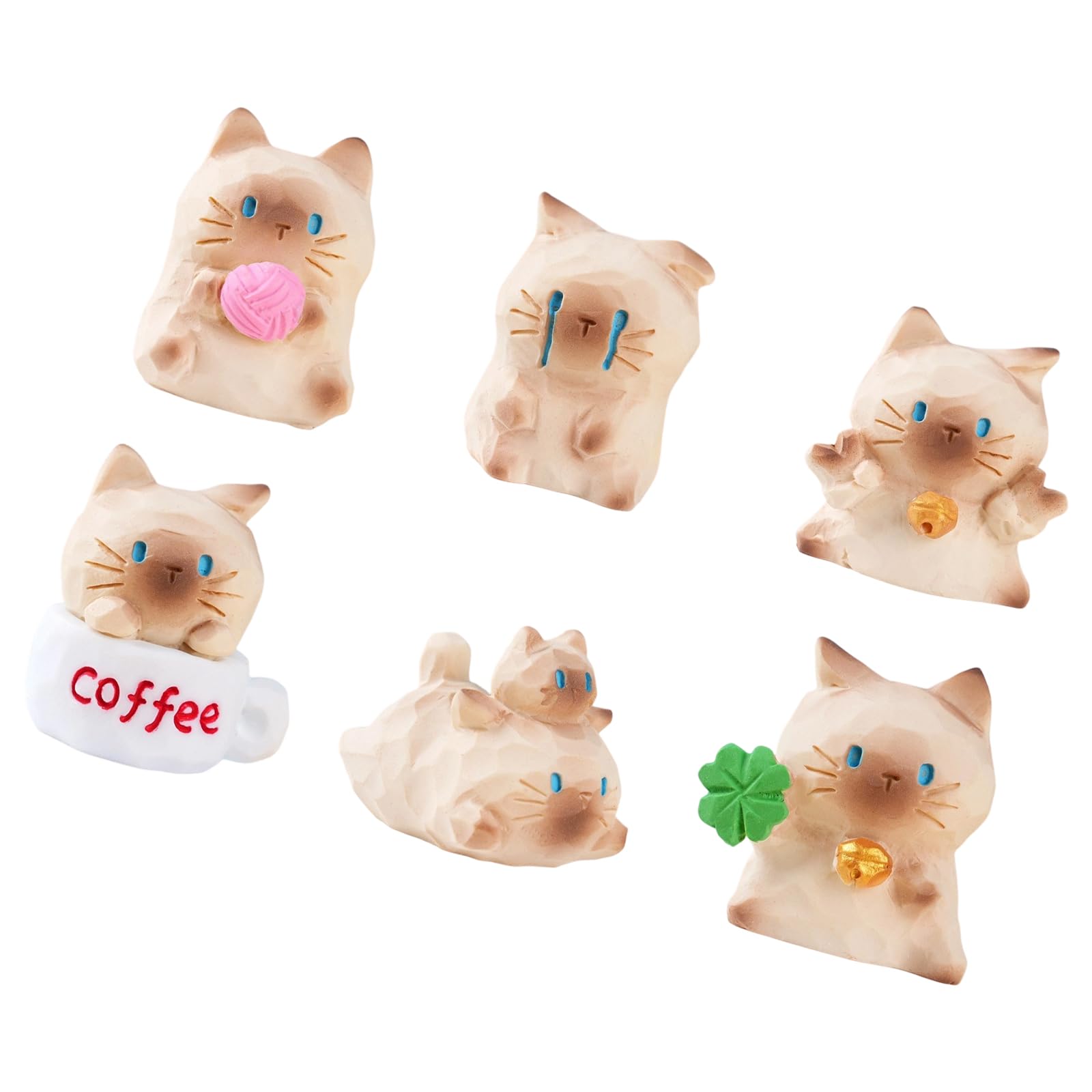 alloneslife 6Pcs Tiny Cats Minis Resin Cats Figurines for Fairys Garden Decorations, Miniatures Dollhouses Accessories, Ornament Fairys Garden Accessories