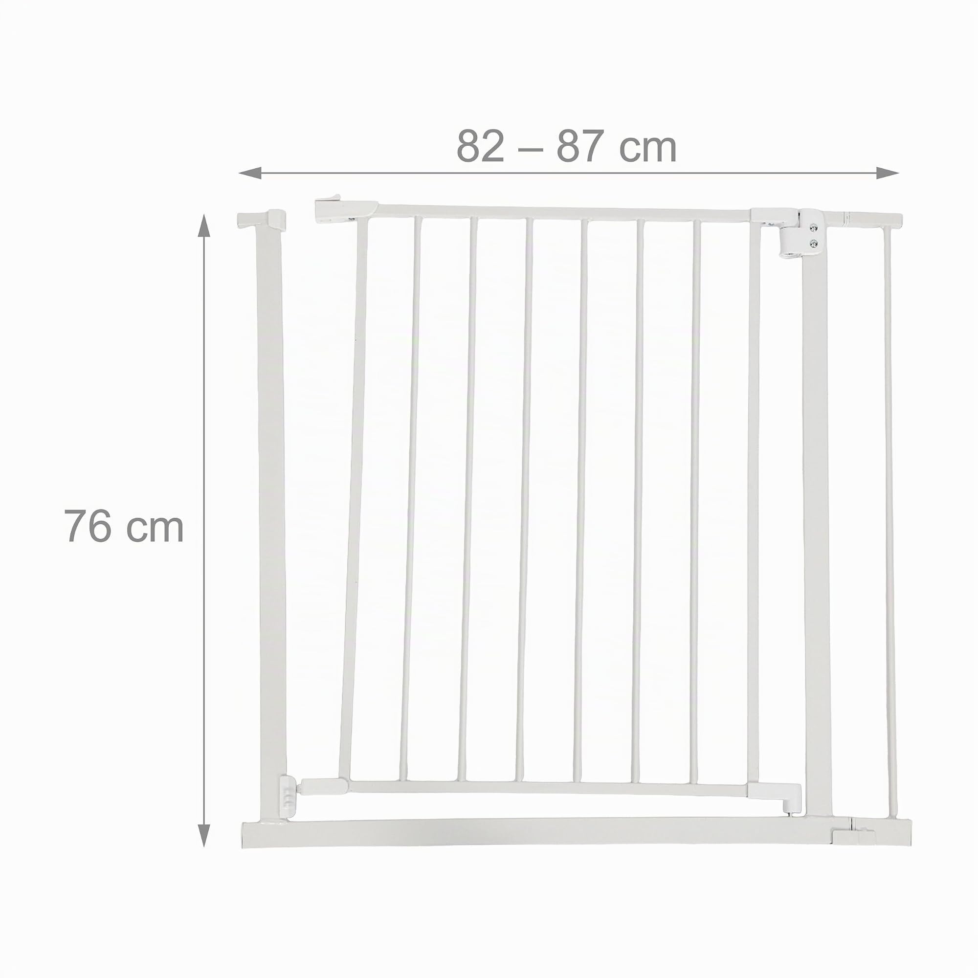 Relaxdays Barandilla de Seguridad, 82-87 cm, sin taladrar, para bebés, escaleras y Puertas, Blanca, Plástico, Hierro, 75-100 cm