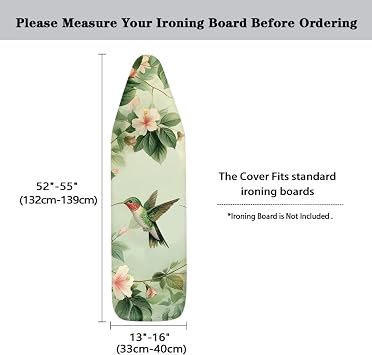 Hummingbird Ironing Board Cover 15x54 Inch Floral Standard Ironing Board Cover with Elastic Edge and Hook and Loop Fasteners Scorch and Stain Resistant (No Pad)