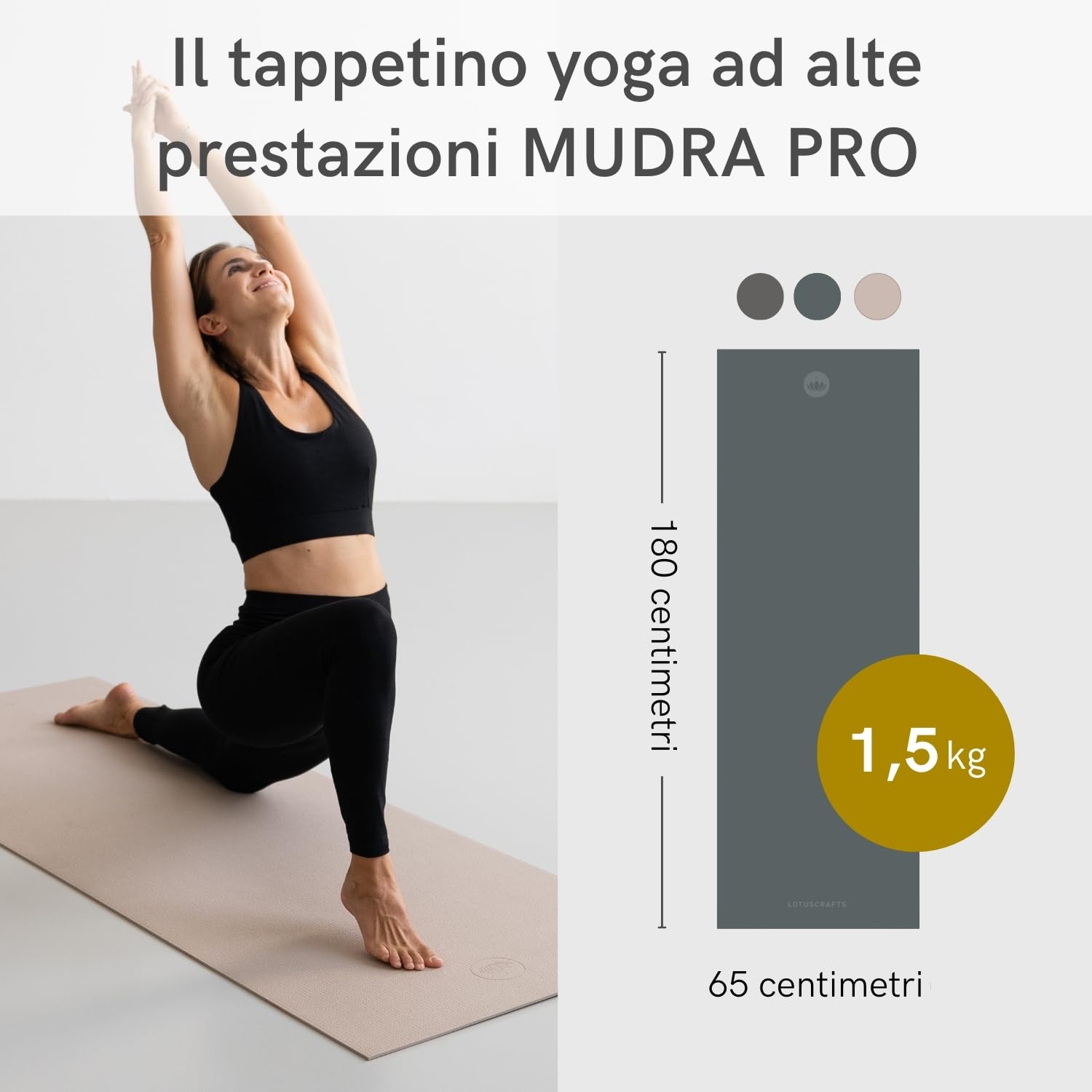 LOTUSCRAFTS Tappetino yoga di alta qualità, modello Mudra Pro, prodotto in Germania, certificato OEKO TEX®, perfetto per lo yoga o il Pilates