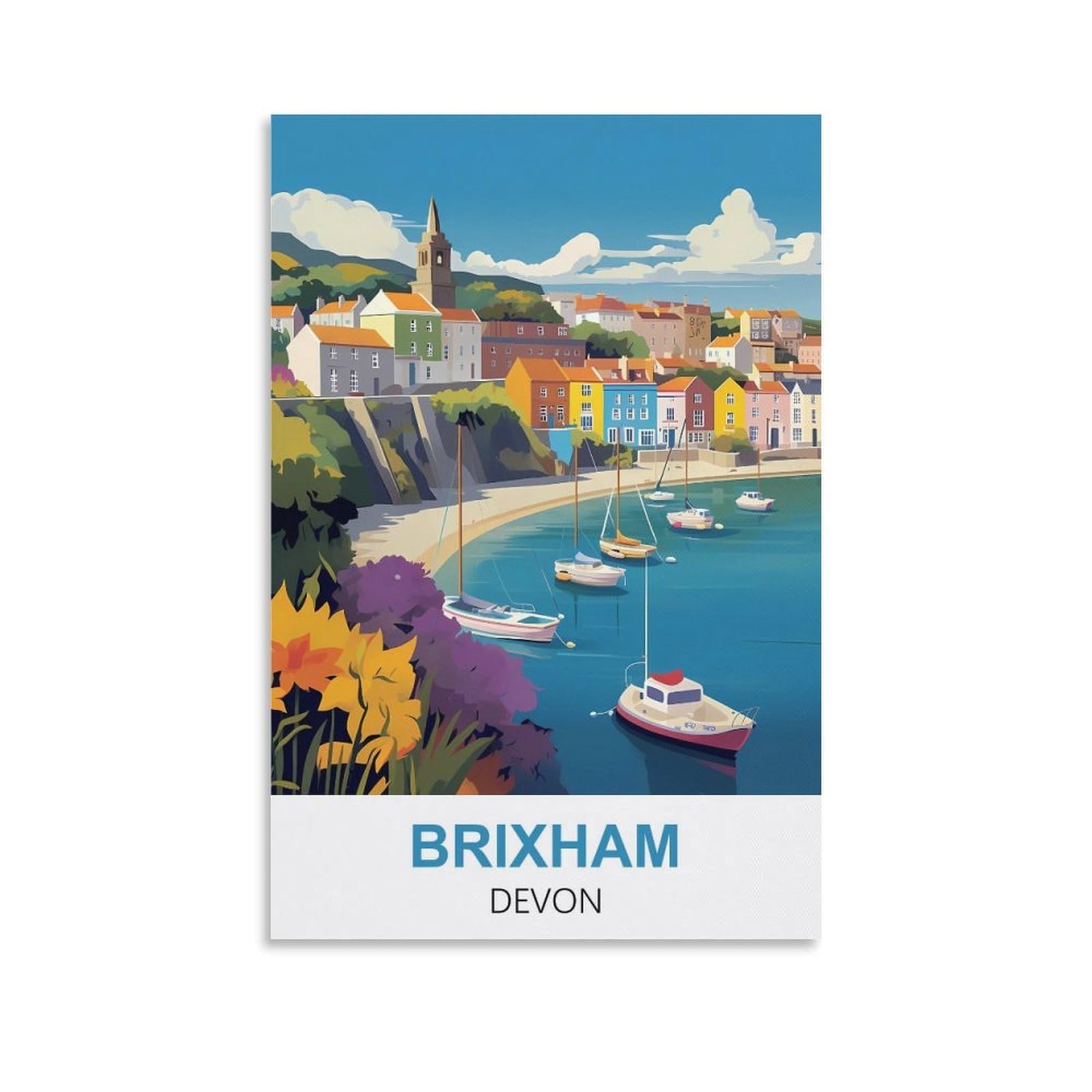 Whcheeh Unframe-Style Brixham Devon Vintage Travel Poster 08X12inch(20X30cm) Canvas Art Print Wall Art Decor Picture