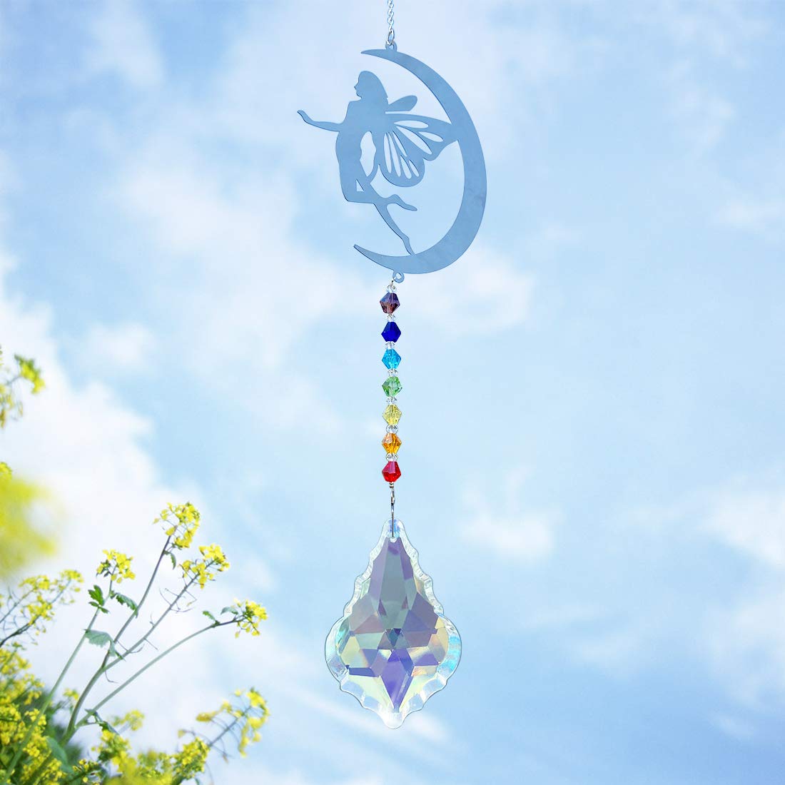 WEISIPU Hanging Crystals Suncatcher - Rainbow Maker with Iron Angel Wings Shape, Hanging Pendant Prism Window Ornament Decoration for Home, Office, Garden Decoration ?Colorful Crystal?