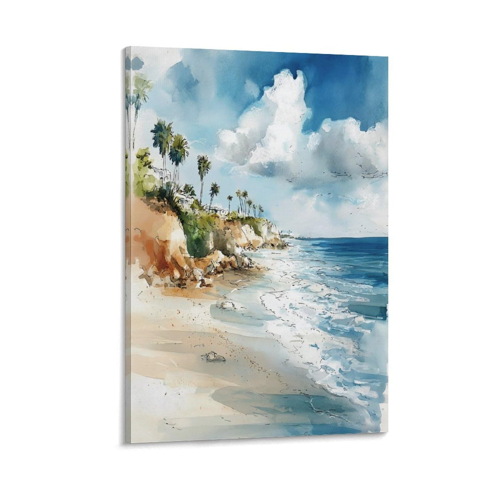 XWYMXZ Belize Beach Watercolor Painting Caribbean Sea Travel Posters 20x30inch(50x75cm) Vintage Watercolor Canvas Art