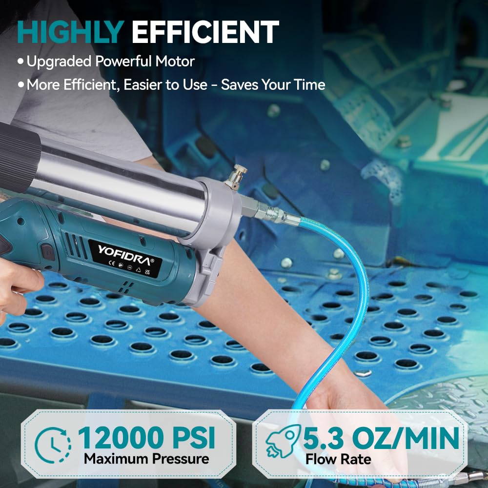 Yofidra 2 in 1 Pistola per Grasso a Batteria - Kit Pistola per Grasso da 5,3 oz/min 12000 PSI con 2 batterie da 3,0 Ah, Facile da Usare per Agricoltori, Operatori di Macchine e Proprietari