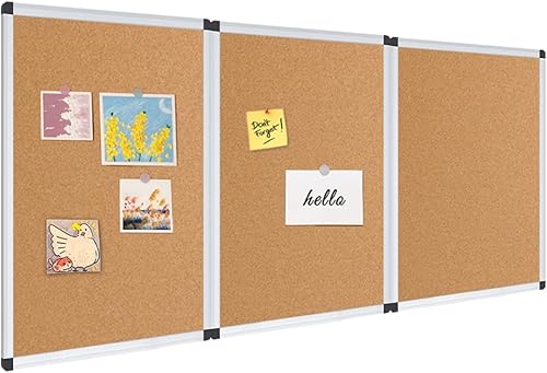 VIZ-PRO Tablero de anuncios de corcho, 48 x 24 pulgadas, paquete de 3, marco de aluminio plateado