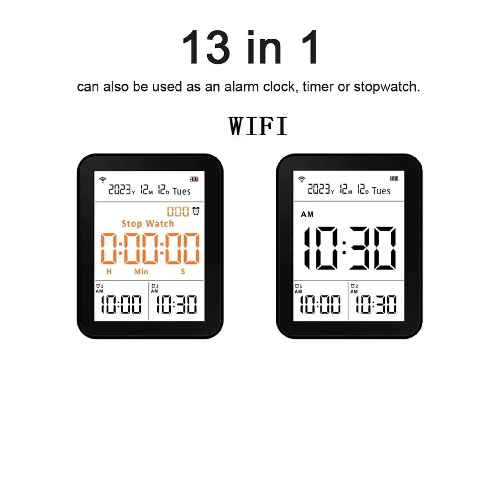 Misuratore Qualità dell'aria, Tester di qualità 'aria 13in1 CO2/TVOC/HCHO/PM2.5/PM1.0/PM10/Temperatura/Umidità/Ora/Data/Allarme/Timer/Cronometro Misuratore di CO2 per Casa Cucina Ufficio Auto(White)