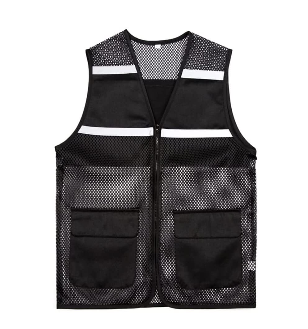 Chalecos de alta visibilidad, Malla de seguridad alta visibilidad, ligera, con bolsillos cremallera, ideal for correr, voluntariado, construcción edificios, 1 unidad(Black,XL)