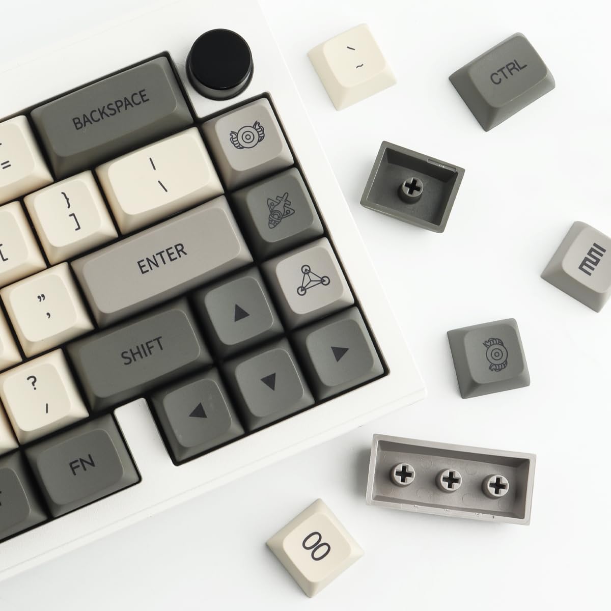 Hyekit PBT Keycaps - XDA Profile, 124 Key Retro Grey Set, Dye-Sublimated for Cherry Gateron MX Switches 100%, 75%, 65%, 60% Mechanical Keyboards