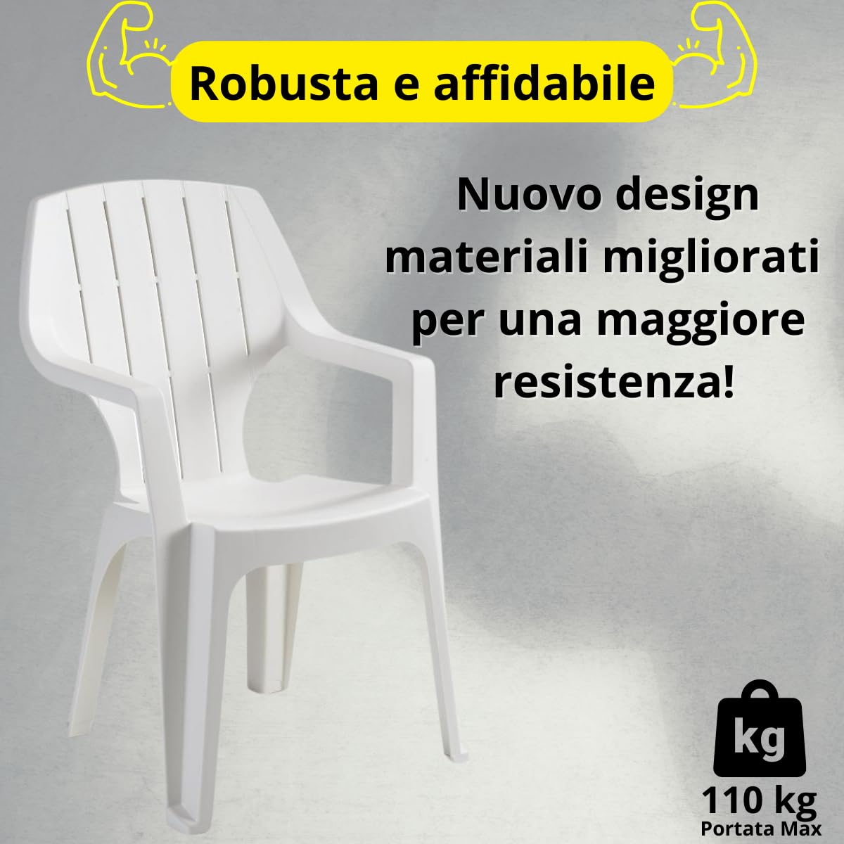 Tomaino - Silla de jardín de plástico apilable – Juego de 6 sillas para exterior con respaldo alto efecto madera (blanco nuevo)