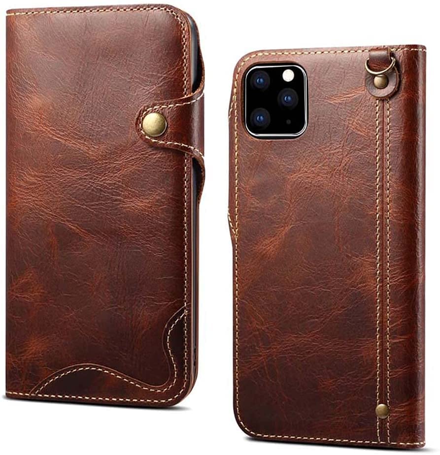 Housse en cuir iPhone 13 Pro Max marron vachette rétro antichoc de luxe