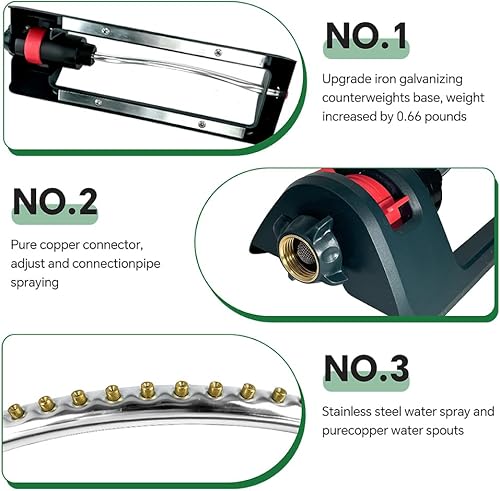 Miniatura 3 de Aspersor de césped, 18 boquillas de latón, rociador oscilante de agua de jardín para cubiertas de patio de hasta 3,600 pies cuadrados, base pesada,