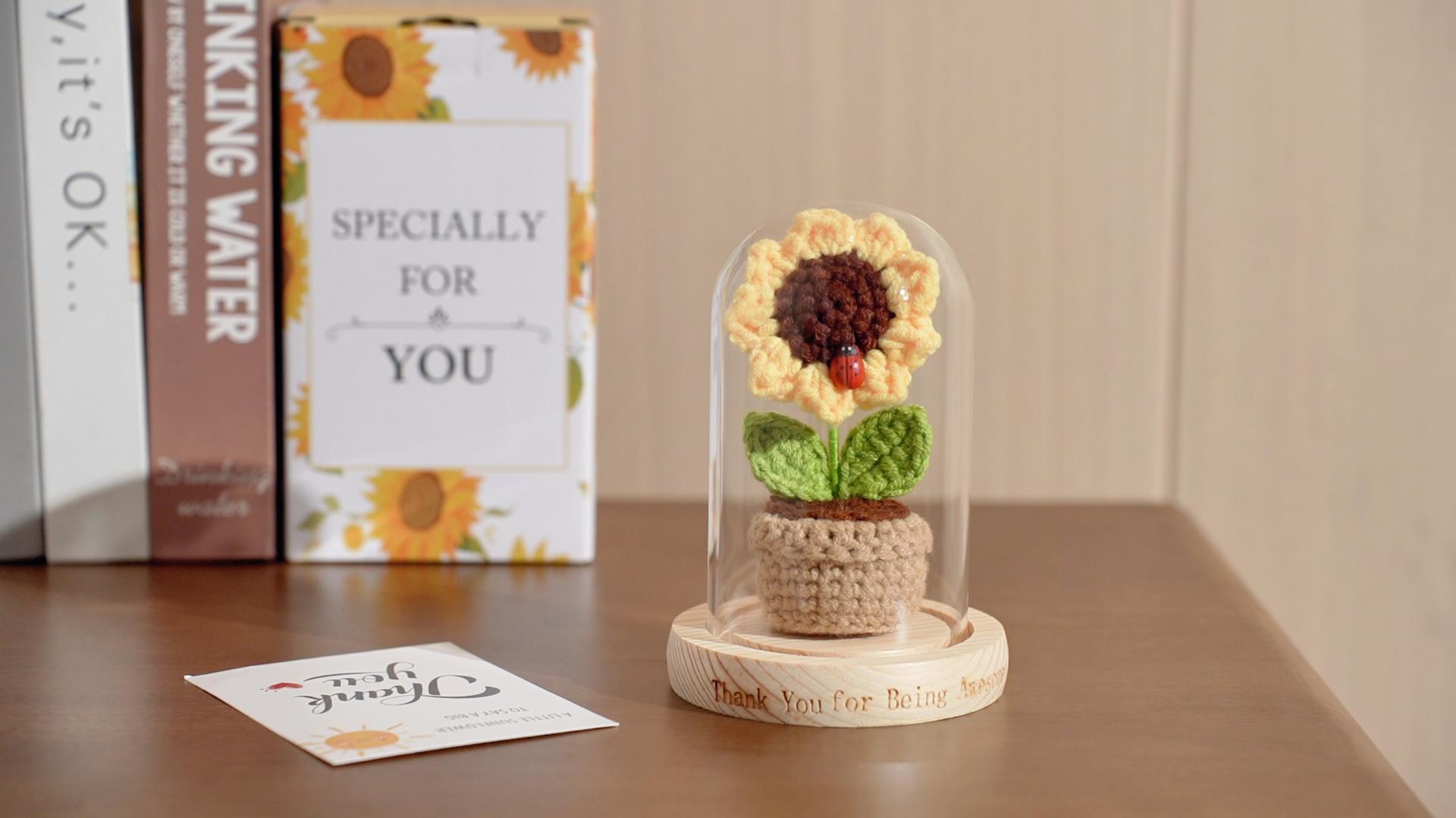 HEXMOZ Handmade Sunflower Crochet Gift With Encouragement Card - Positive Thank You Present For Teachers, Nurses, Coworkers - View #9