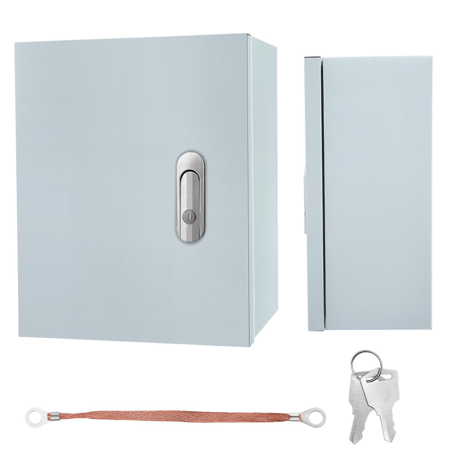 Armoire de distribution extérieure, étanche, robuste, revêtue par pulvérisation, fermeture rotative, plaque de montage renforcée et bague d'étanchéité. Idéal pour l'industrie, le commerce, la