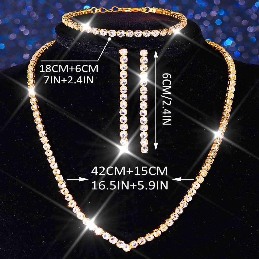 Unicra Rhinestone Bridal Wedding Jewelry Set Silver Necklace Earrings Bracelet Sets Prom Formal Costume Jewelry Sets for Women and Brides - Image 2
