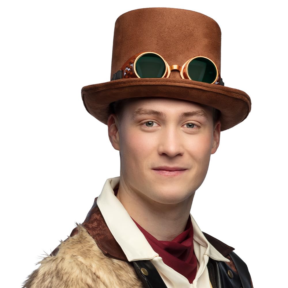 Bruin Hoge hoed bruin steampunk met fantasy bril
