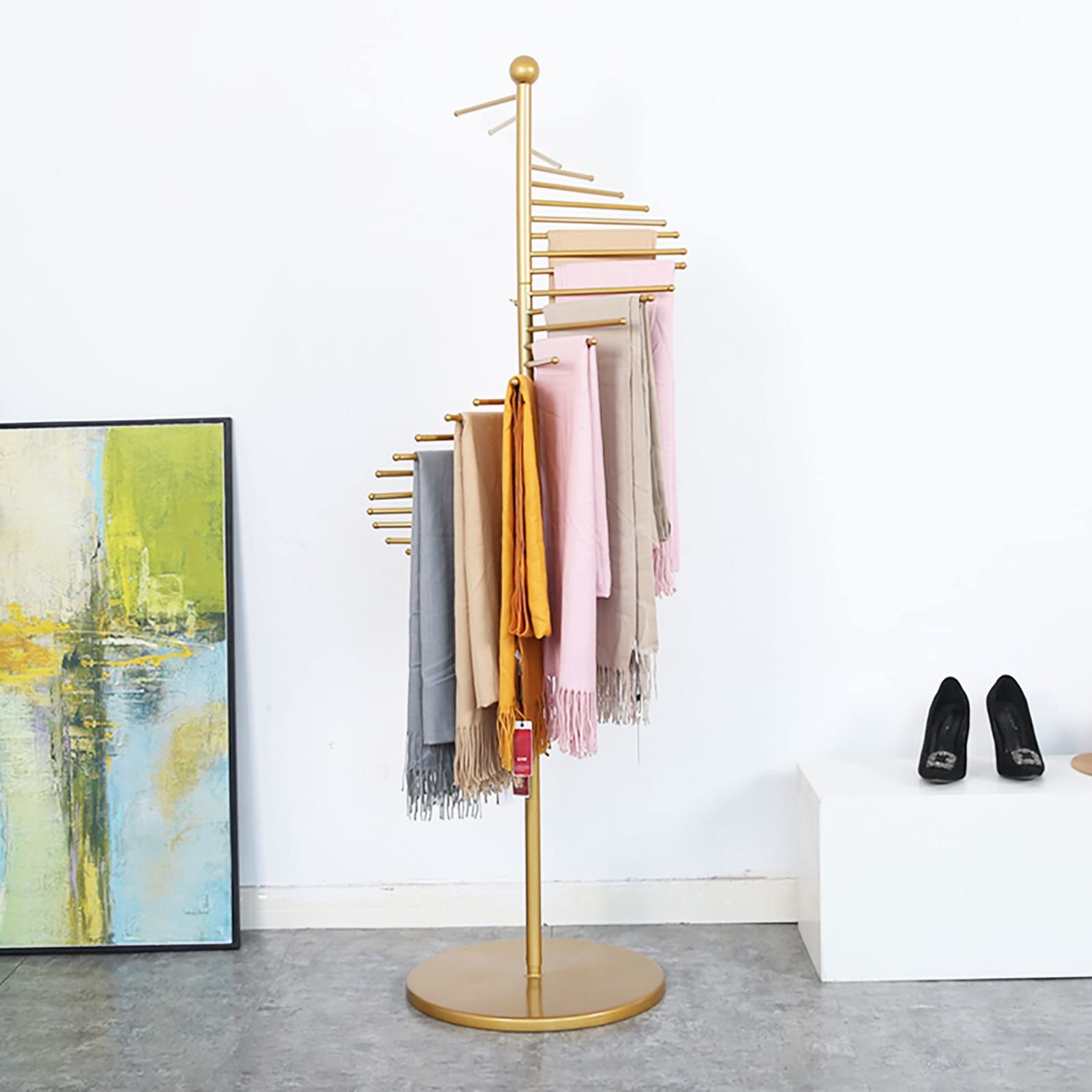 Genérico Perchero de pie Moderno Que Ahorra Espacio con Base Resistente, Colgador de Bufandas de Metal Alto para exhibir Bufandas, para chales, Cinturones, pashminas y Leggings (Dorado, 42
