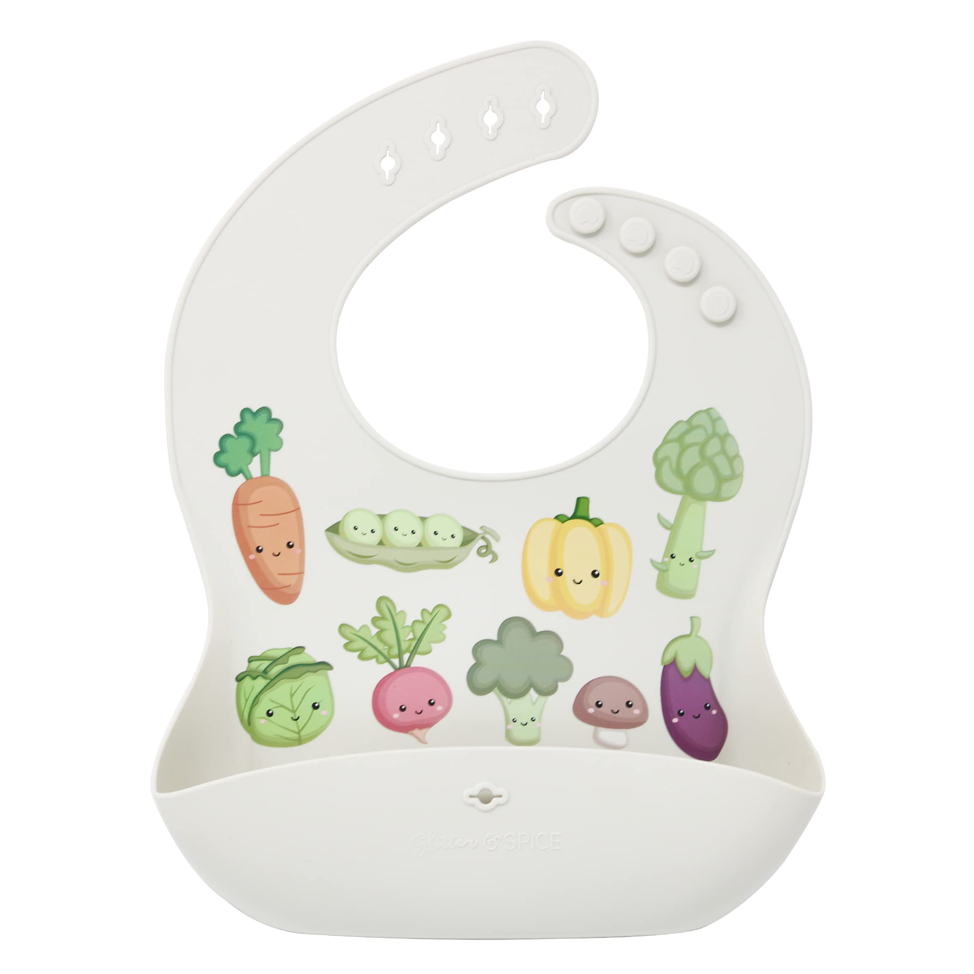 Glitter & Spice Silicone Food Bib - Kawaii Veggies