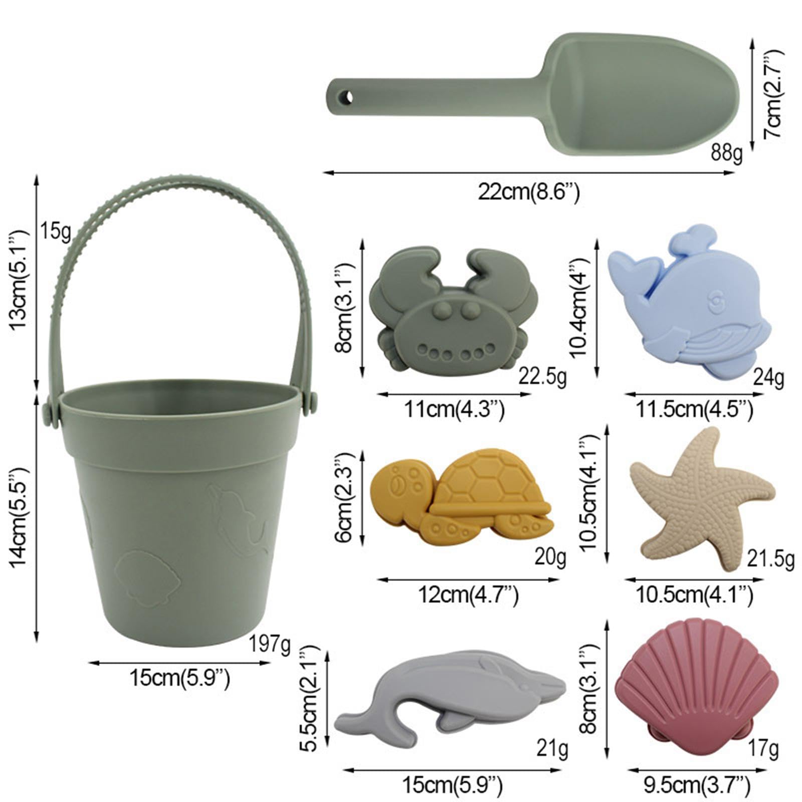 Jouets de Plage Seau Sable Silicone Moules Marin Sac de Transport Pratique et Adapté Aux Jeux Enfants Plein Plage Jardin En Toute, Vert